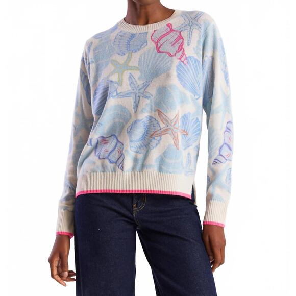 NEW BRODIE CASHMERE scatter shell cashmere crew jumper in organic white